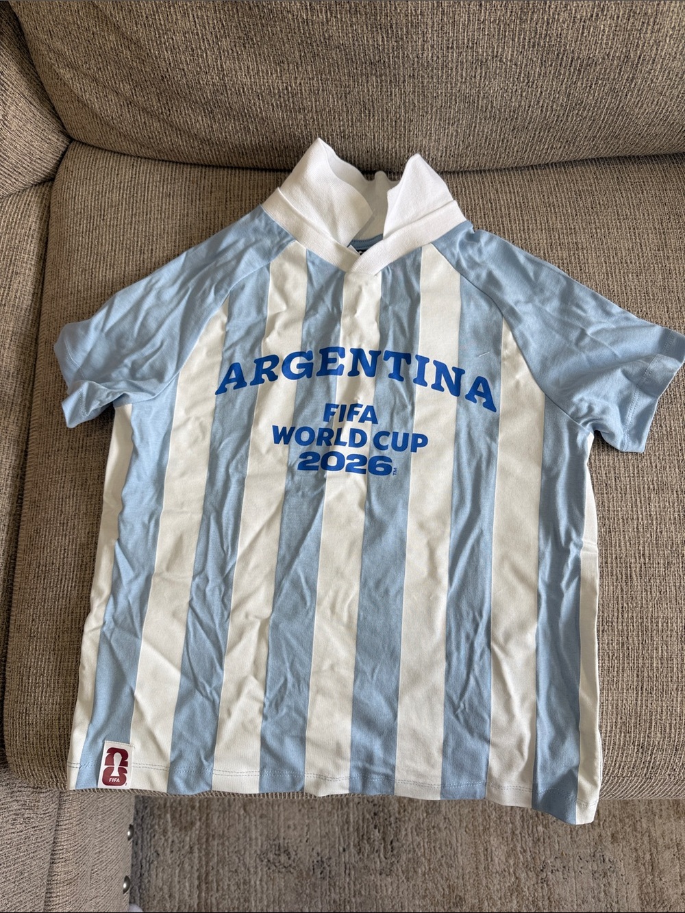 Argentina Stripe Kids Soccer Tee — Blue & White